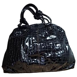Séquoia Borsa a mano in pelle verniciata nera