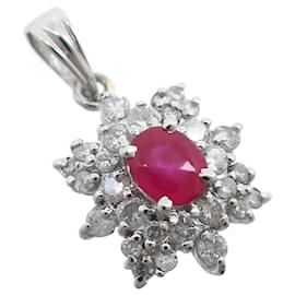 Pendente in Platino Pt900 con Rubino e Diamante - Autre Marque