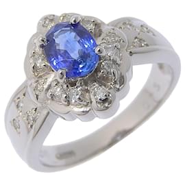 Pt900 Platin-Saphir-Diamantring - Autre Marque