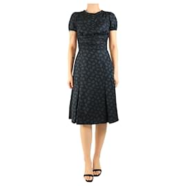 Marc Jacobs Schwarzes und blaues Seidenmidi-Kleid mit Druck - Größe UK 8