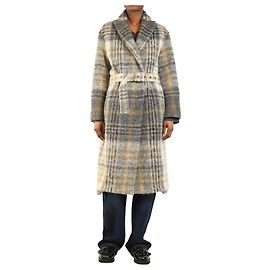 Brunello Cucinelli Abrigo de mezcla de alpaca gris a cuadros - talla UK 6