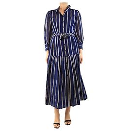Autre Marque Blau gestreiftes Midikleid mit Gürtel - Größe UK 12