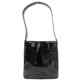 Borsa a spalla in pelle smaltata nera Prada