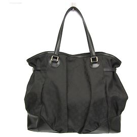 Borsa tote in nylon e pelle nera da donna Gucci 257290