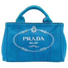 Borsa Tote Prada Blue Small Canvas Canapa Logo