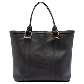 Gucci Braune Genarbte Kalbsleder Bamboo Shopper Tote