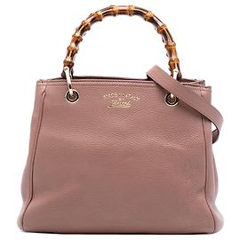 Borsa shopper piccola in pelle di vitello marrone con bambù Gucci