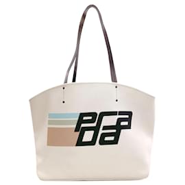 Borsa Tote Prada Logo in Tela Bianco Verde Azzurro