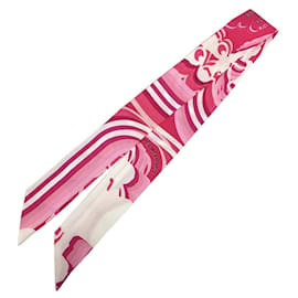 HERMES Twilly Schal in Fuchsia und Weiß - Hermès