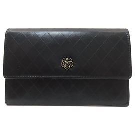 Chanel Camellia Matelassé Black Leather Coin Purse