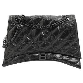 Borsa Balenciaga Large Crush Chain in pelle di vitello nera