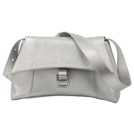 Borsa a spalla Balenciaga Downtown in pelle argento metallizzato