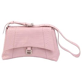 Borsa a spalla Balenciaga Downtown in pelle rosa stampa coccodrillo