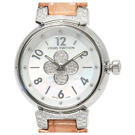 Louis Vuitton Tambour Forever Uhr mit Zifferblatt aus weißem Perlmutt Q121P