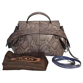 Bolso bandolera grande de piel de serpiente azul y negro TOD'S Wave con asa superior. - Tod's