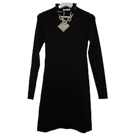 Paco Rabanne Robe noire à col chaîne dorée