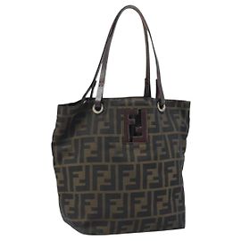 Borsa a mano in tela Zucca FENDI nera e marrone Auth ep13621