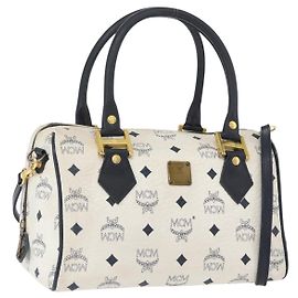 Borsa Boston MCM Vicetos Logogram in pelle PVC 2 in 1 Bianco Oro Auth hk3541
