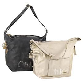 Chloé Borsa a Spalla Chloe in Pelle Nylon 2 Set Nero Oro Auth bs33358