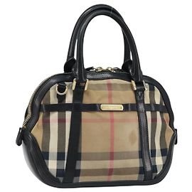 BURBERRY Nova Check Handtasche aus Canvas Beige Gold Auth 172387