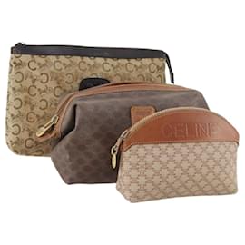 Céline Bolso Celine Macadam de lona C Macadam PVC 3 piezas Beige Marrón Auth fm5234