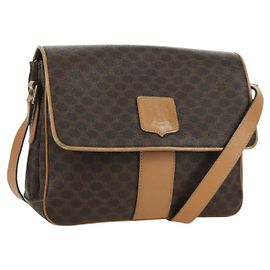 Céline Borsa a spalla in tela Macadam CELINE in pelle PVC marrone oro Auth am10907V