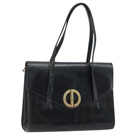 Borsa a mano Christian Dior in pelle nera e oro Auth bs33762