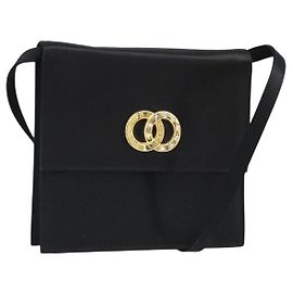 Céline Borsa a Spalla Circle CELINE Satin Nero Oro Auth 172397V