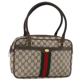 Borsa Gucci GG Supreme Web Sherry Line PVC Beige Oro 010 378 Auth ka3033