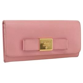 PRADA Carteira Longa em couro Safiano Rosa Dourado Auth bs33779 - Prada