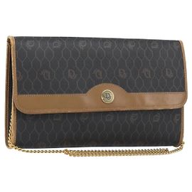 Christian Dior Schultertasche aus Waben-Canvas mit PVC-Kette in Schwarz und Gold Auth ka3038