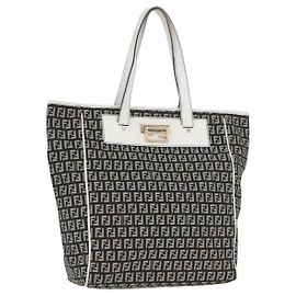 FENDI Zucchino Canvas Tote Bag Schwarz Grau Auth ka2926