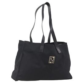 FENDI Tote Bag aus Nylon Schwarz Gold Auth th6603