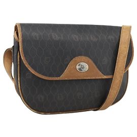 Borsa a spalla in tela a nido d'ape PVC nera e oro Christian Dior Auth ka2876