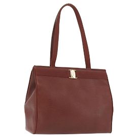 Salvatore Ferragamo Tote Bag aus braunem Leder mit Gold Auth ka3028