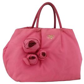 PRADA Borsa a mano in nylon rosa oro Auth ka2885