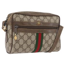 Borsa a Spalla Gucci GG Supreme Web Sherry Line PVC Beige Oro Auth BA11250