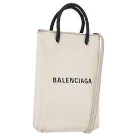 Borsa a spalla in pelle bianca BALENCIAGA con supporto per telefono, 593826 Auth hk3545