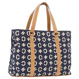 Céline Borsa a mano in tela Macadam C di CELINE, blu navy e oro, autentica BSZ358V