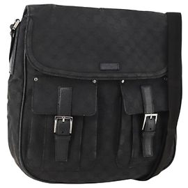 Borsa a Spalla GG Canvas Gucci Nera Argento 114269 Auth 172056