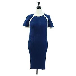 Vestido de punto acanalado CHANEL Cupra Azul CC Auth 158555M