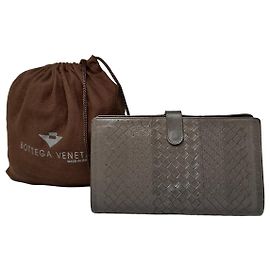 Clutch in pelle Intrecciato Bottega Veneta vintage grigia