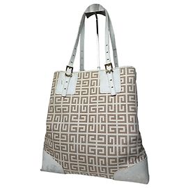 Vintage Givenchy Monogramm Leder-Canvas-Tasche Weiß Gold