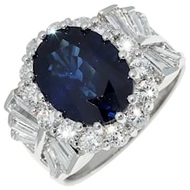 Pt900 Saphir-Diamant-Ring - Autre Marque