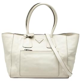 Borsa tote aperta e convertibile con tasca frontale in vitello daino bianco Prada