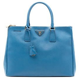 Borsa Prada Galleria Double Zip in Saffiano Lux blu grande