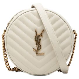 Borsa a tracolla rotonda in vinile Chevron Grain De Poudre bianca Saint Laurent