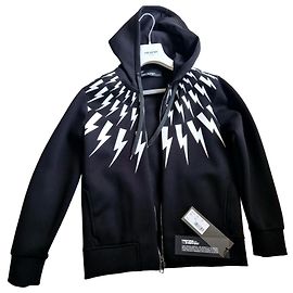 Schwarzer Zip-Hoodie von Neil Barrett mit weißen Blitzen
