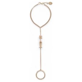 NUOVO ANELLO BRACCIALE CHRISTIAN DIOR ANELLO BRACCIALE CHARMS LOGO IN METALLO DORATO