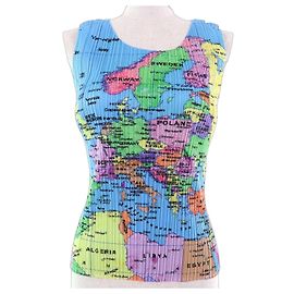 Issey Miyake Top senza maniche Mappa del Mondo PLEATS PLEASE